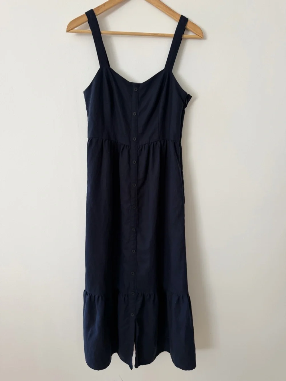 Frank And Oak Navy Tencel Linen Blend Button-Down Midi Dress S - Picture 2 of 11